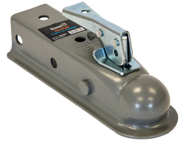 Load image into Gallery viewer, Straight Tongue Coupler - 2 Inch Ball, 2 Inch Channel, 350 Pound Tongue Weight, Primed Steel