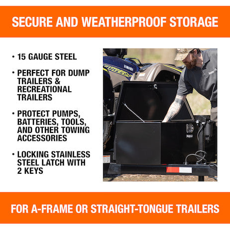Load image into Gallery viewer, 31 Inch Wide Gloss Black Powder Coated Steel Dump Trailer Pump Box For A-Frame Trailers