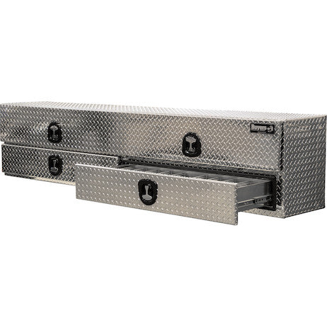 Load image into Gallery viewer, 21x18x96 Inch Diamond Tread Aluminum Heavy-Duty Flatbed Contractor With Lower Drawers