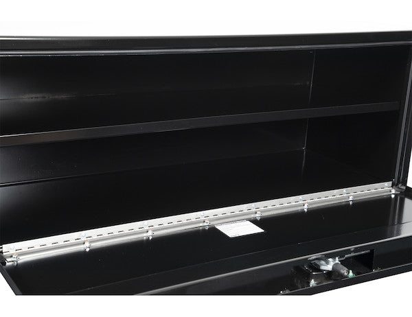 Load image into Gallery viewer, 18x18x48 Inch Black Steel Underbody Truck Box with Built-In Shelf - 3-point Latch