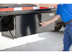 Load image into Gallery viewer, PRO SERIES BLACK SMOOTH ALUMINUM UNDERBODY TRUCK TOOL BOX WITH BARN DOOR SERIES