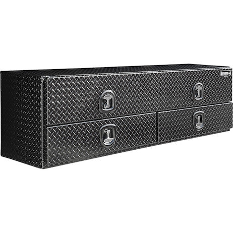 Load image into Gallery viewer, 21x18x72 Inch Gloss Black Diamond Tread Aluminum Heavy-Duty Flatbed Contractor With Lower Drawers