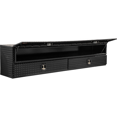 Load image into Gallery viewer, 21x18x96 Inch Gloss Black Diamond Tread Aluminum Heavy-Duty Flatbed Contractor With Lower Drawers