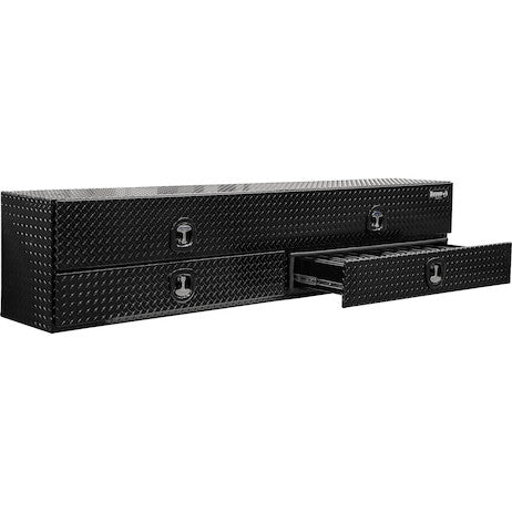 Load image into Gallery viewer, 21x18x96 Inch Gloss Black Diamond Tread Aluminum Heavy-Duty Flatbed Contractor With Lower Drawers