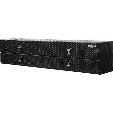 Load image into Gallery viewer, 21x18x96 Inch Gloss Black Diamond Tread Aluminum Heavy-Duty Flatbed Contractor With Lower Drawers