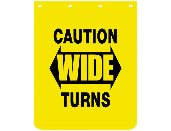 Load image into Gallery viewer, Caution Wide Turns Yellow Polymer Mudflaps 24x30 Inch