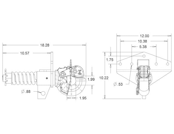 Load image into Gallery viewer, 25 Ton Swivel Type Pintle Hitch with T-bracket - Compares To Wallace # 2046103