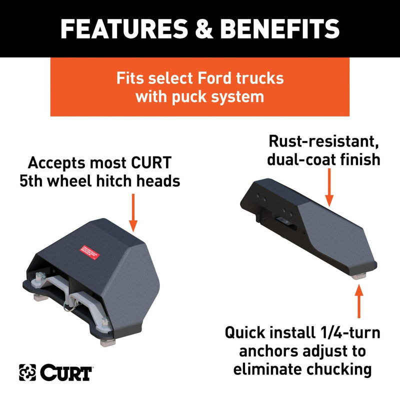 Load image into Gallery viewer, CURT Puck System 5th Wheel Legs (25K), 8' Bed with 5th Wheel Prep Package (F-250 Super Duty, F-350 Super Duty); With 5th Wheel Prep Package (F-450 Super Duty) - 2011-2027 Ford F-250 Super Duty/F-350 Super Duty/F-450 Super Duty