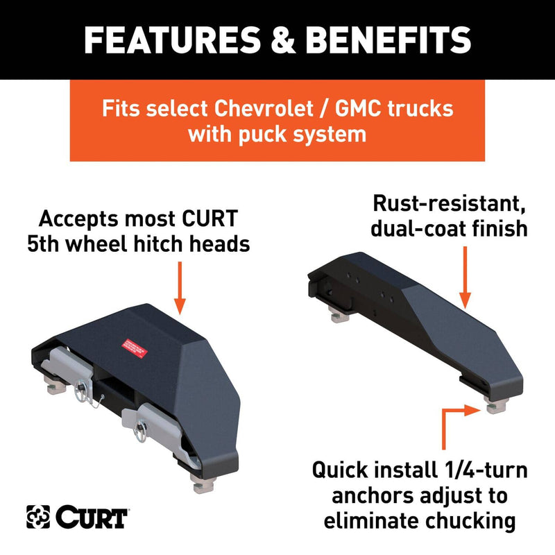 Load image into Gallery viewer, CURT Puck System 5th Wheel Legs (25K), 8' Bed with 5th Wheel Prep Package - 2016-2019 Chevrolet Silverado 2500 HD/3500 HD & GMC Sierra 2500 HD/3500 HD