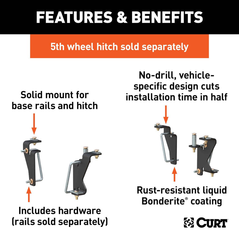 Load image into Gallery viewer, CURT Custom 5th Wheel Brackets, Extended Crew Cab Pickup (Dodge Ram 1500); Excluding Cab & Chassis (Dodge Ram 2500, Dodge Ram 3500, Ram 3500); Mega Cab Only (Dodge Ram 1500) - Select 2003-2010 Dodge, 2011-2012 Ram Models (see fitment table)