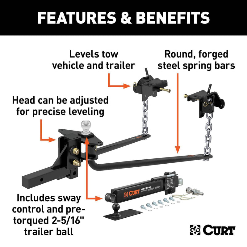 Load image into Gallery viewer, CURT Round Bar Weight Distribution Hitch with Lubrication, Sway Control (10-14K)