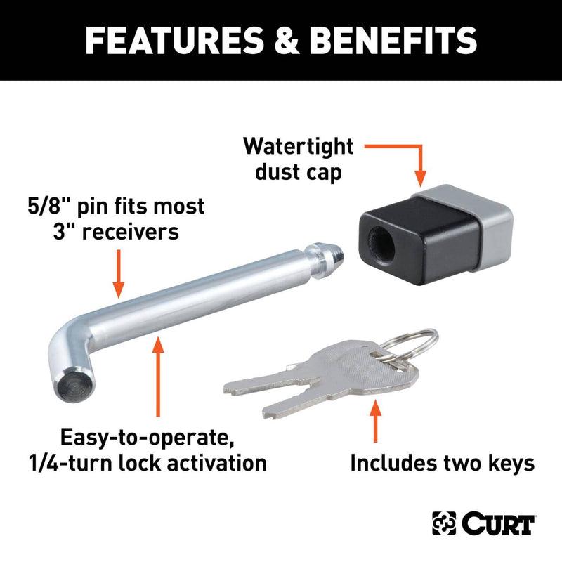 Load image into Gallery viewer, CURT 5/8" Hitch Lock (2", 2-1/2" or 3" Receiver, Deadbolt, Chrome)