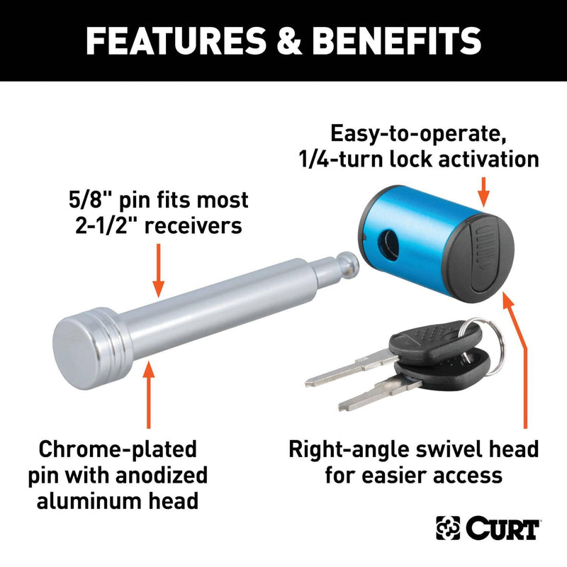 Load image into Gallery viewer, CURT 5/8" Hitch Lock (2" or 2-1/2" Receiver, Right-Angle, Chrome)
