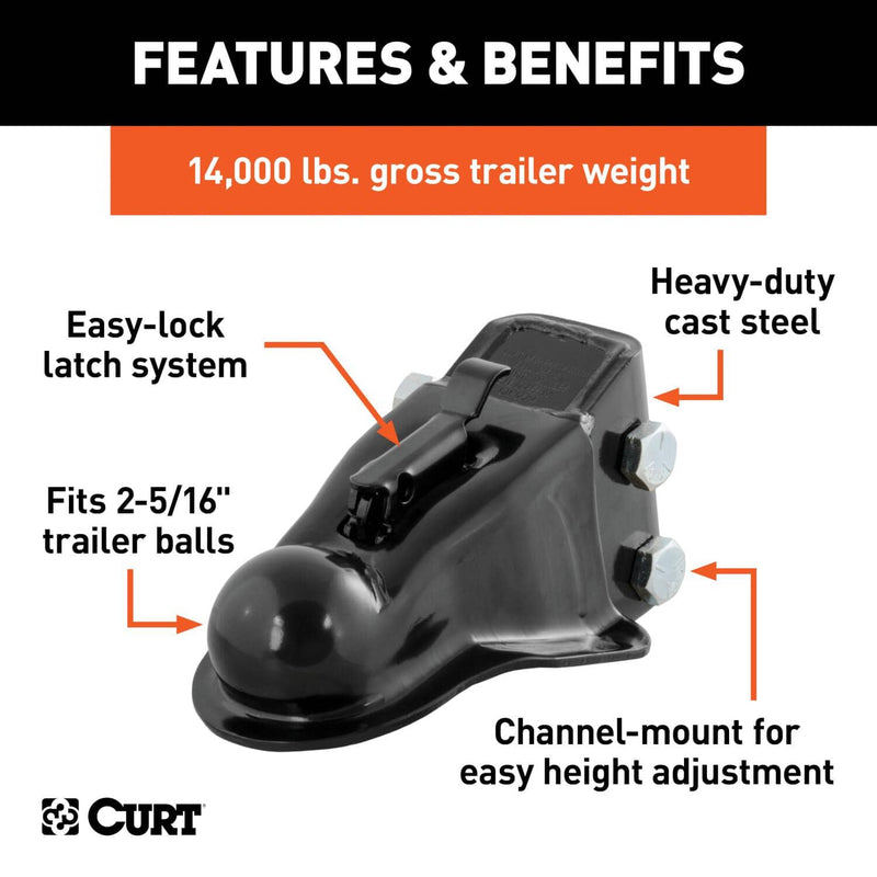 Load image into Gallery viewer, CURT 2-5/16" Channel-Mount Coupler with Easy-Lock (14,000 lb, Black)