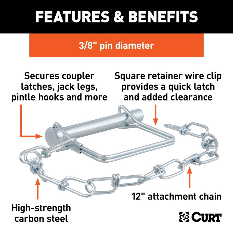 Load image into Gallery viewer, CURT 3/8" Safety Pin with 12" Chain (2-3/4" Pin Length)