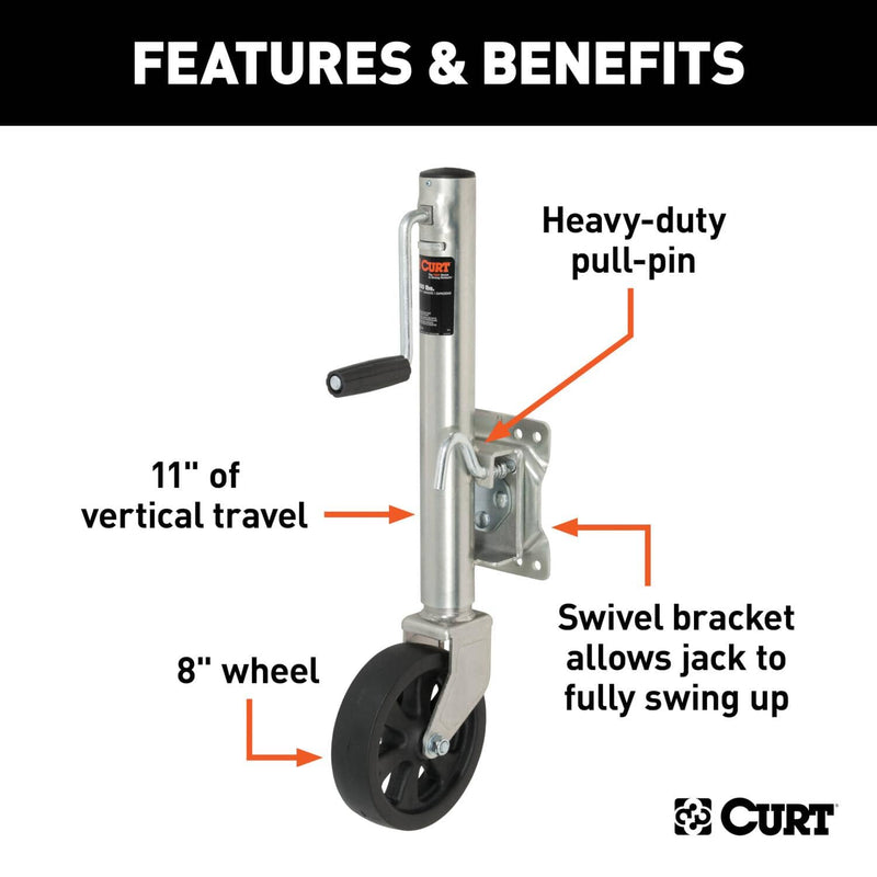 Load image into Gallery viewer, CURT Marine Jack with 8" Wheel (1,500 lb, 10" Travel)