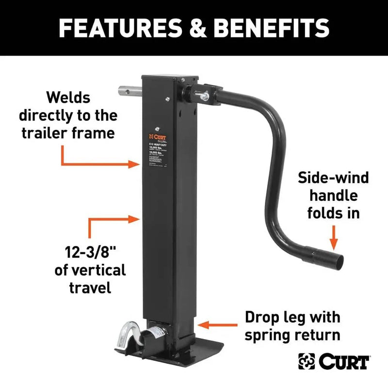 Load image into Gallery viewer, CURT Direct-Weld Square Jack with Side Handle (12,000 lb, 12-1/2" Travel)