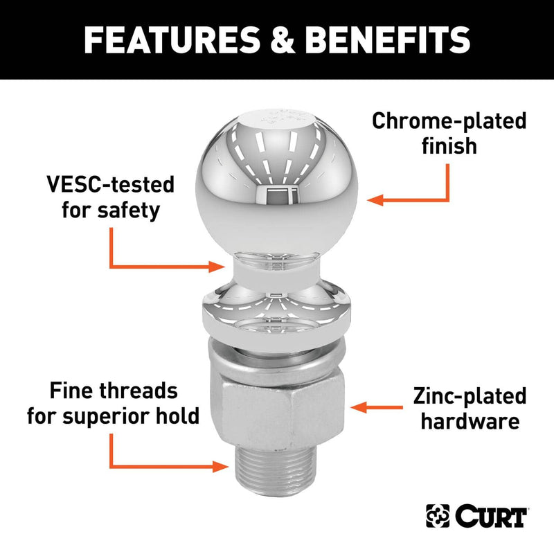 Load image into Gallery viewer, CURT 1-7/8" Trailer Ball (1" x 2-1/8" Shank, 3,500 lb, Chrome, Packaged)