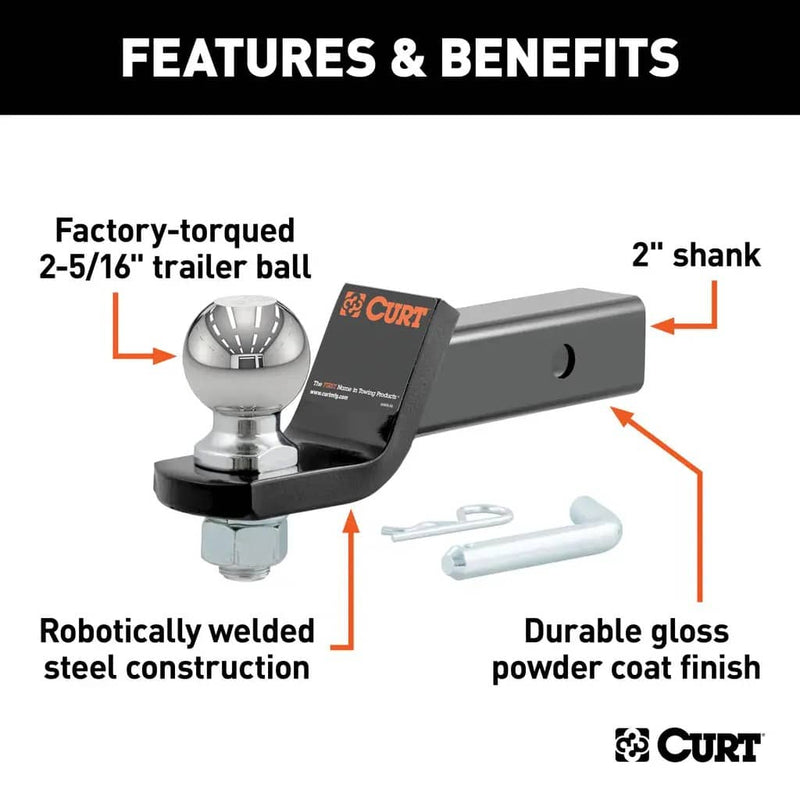 Load image into Gallery viewer, CURT Loaded Ball Mount with 2-5/16" Ball (2" Shank, 7,500 lb, 2" Drop)