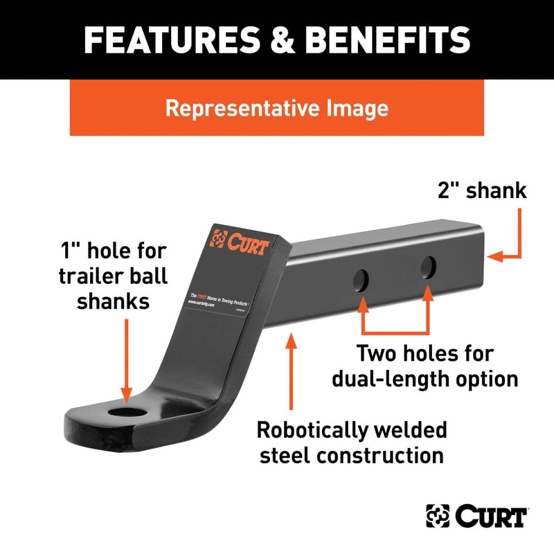 Load image into Gallery viewer, CURT Dual-Length Ball Mount (2" Shank, 7,500 lb, 2" Drop, 7-1/2" or 10-1/2" Long)