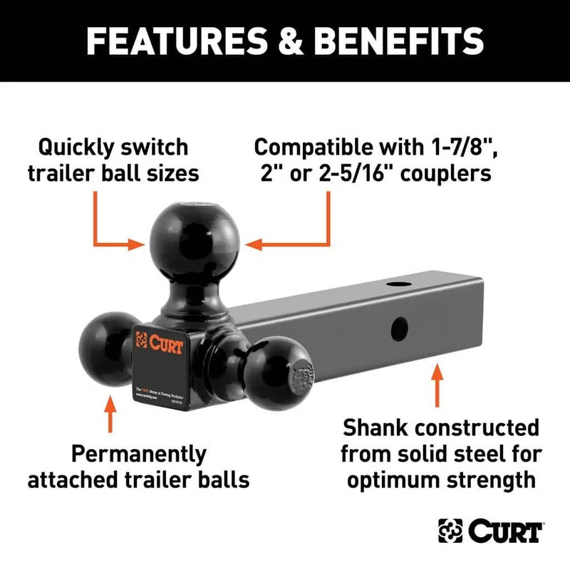 Load image into Gallery viewer, CURT Multi-Ball Mount (2" Solid Shank, 1-7/8", 2" & 2-5/16" Black Balls)