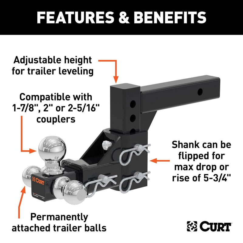 Load image into Gallery viewer, CURT Adjustable Tri-Ball Mount (2" Shank, 1-7/8", 2" & 2-5/16" Balls)