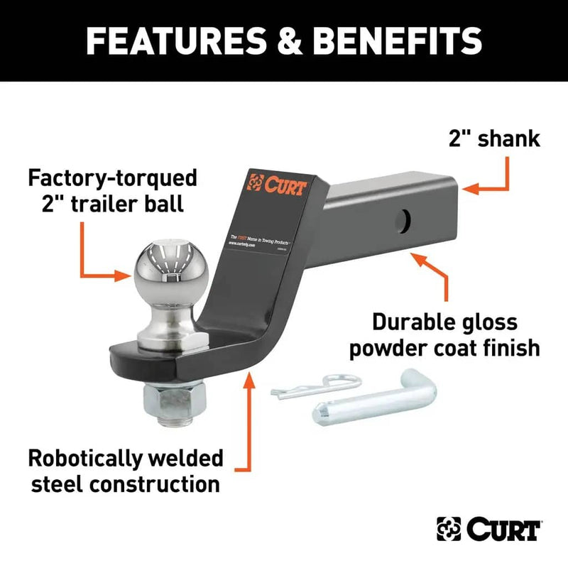 Load image into Gallery viewer, CURT Loaded Ball Mount with 2" Ball, Imported (2" Shank, 7,500 lb, 4" Drop)