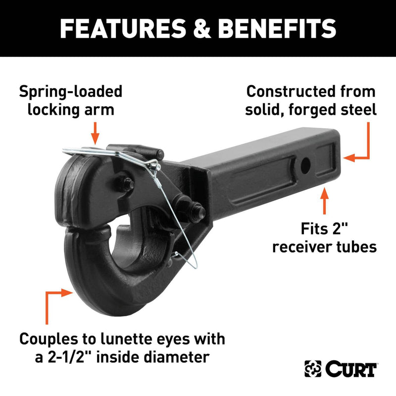 Load image into Gallery viewer, CURT Receiver-Mount Pintle Hook (2" Shank, 20,000 lb, 2-1/2" Lunette Rings)
