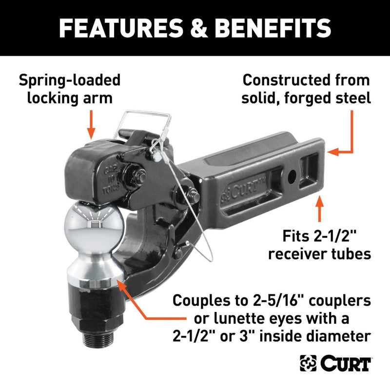 Load image into Gallery viewer, CURT Receiver-Mount Ball & Pintle Hitch (2-1/2" Shank, 2-5/16" Ball, 20,000 lb)