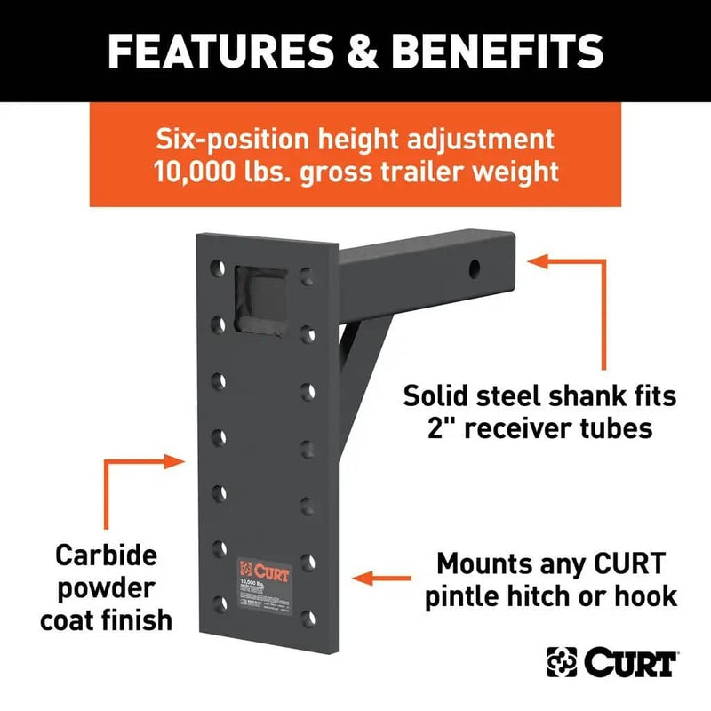 Load image into Gallery viewer, CURT Adjustable Pintle Mount (2" Shank, 10,000 lb, 13" High, 10" Long)