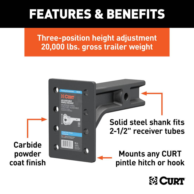 Load image into Gallery viewer, CURT Adjustable Pintle Mount (2-1/2" Shank, 20,000 lb, 7-1/4" High, 10-3/4" Long)