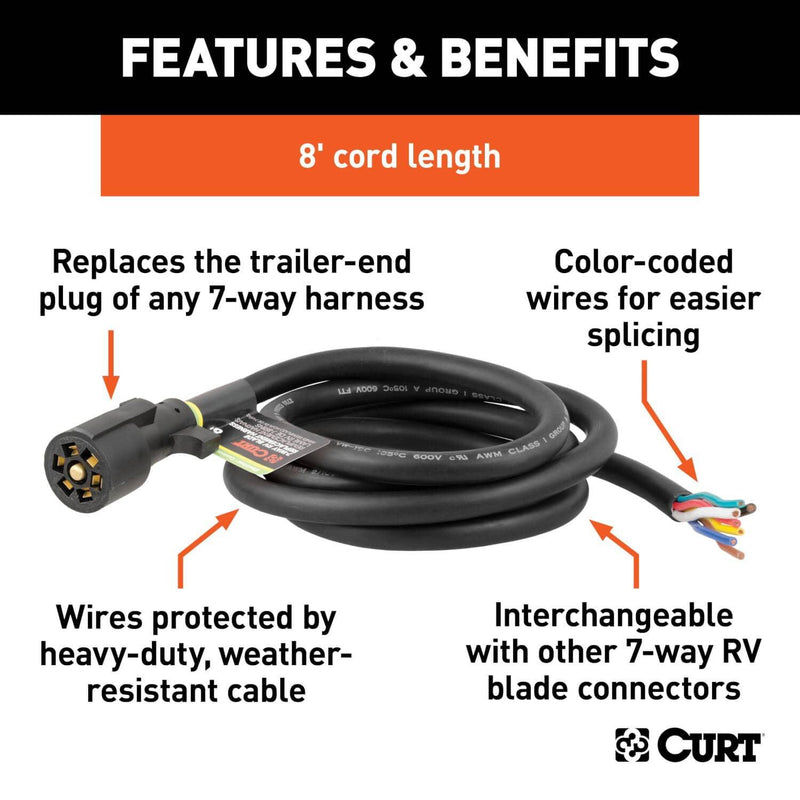 Load image into Gallery viewer, CURT Replacement 7-Way RV Blade with 8' Wires (Trailer Side)