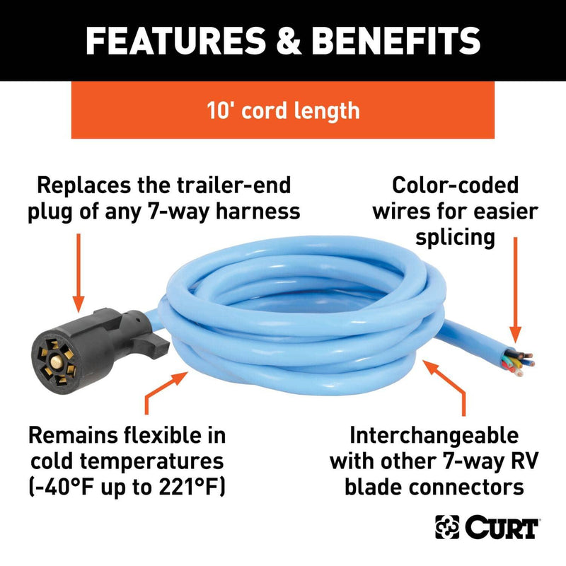Load image into Gallery viewer, CURT Cold-Weather Replacement 7-Way RV Blade with 10' Wires (Trailer Side)