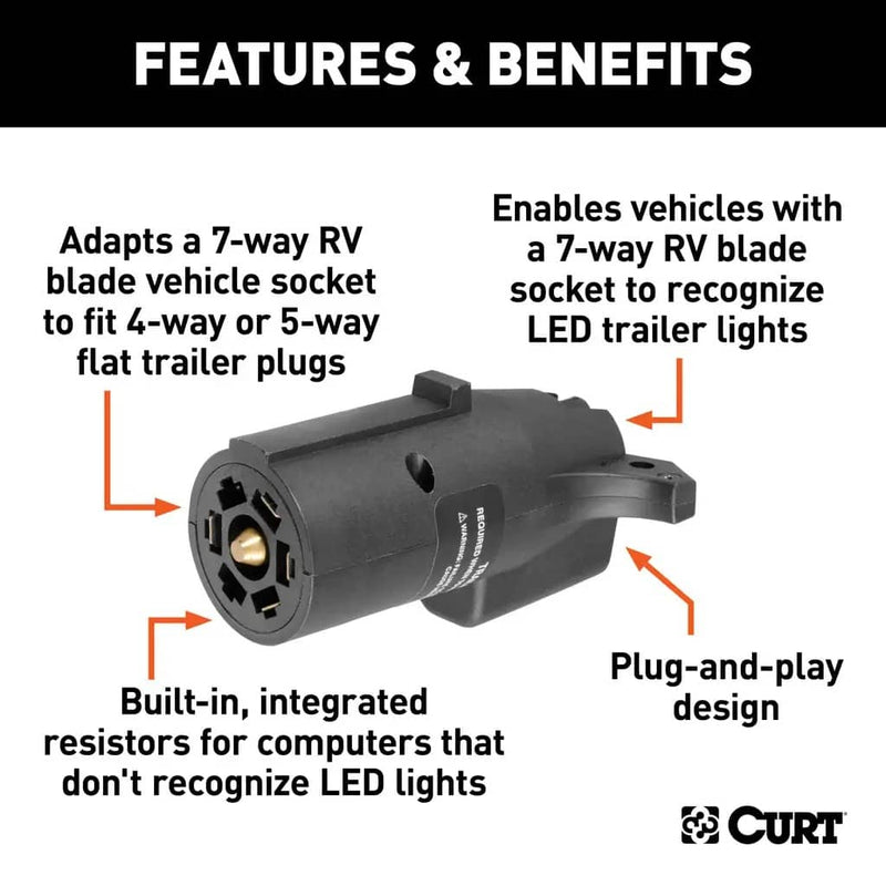 Load image into Gallery viewer, CURT LED Electrical Adapter (7-Way RV Blade Vehicle to 4 or 5-Way Flat Trailer)