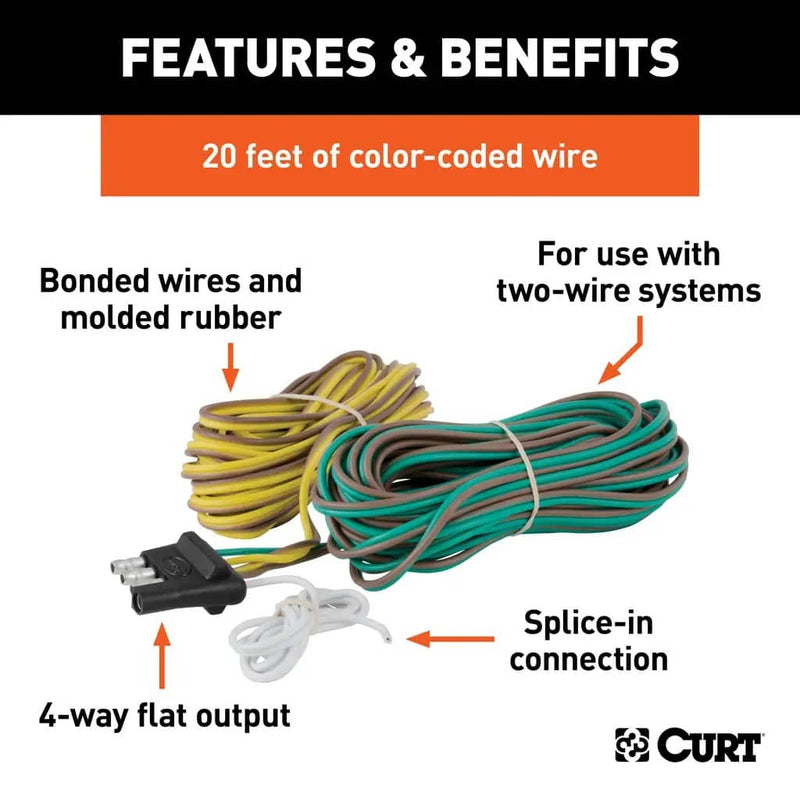 Load image into Gallery viewer, CURT 4-Way Flat Connector for Rewiring Trailer, Includes 20' Wires (Packaged)