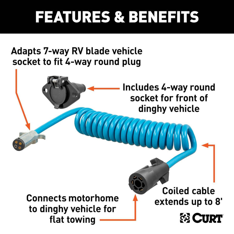 Load image into Gallery viewer, CURT 8' Dinghy Towing Adapter & Socket (7-Way RV Blade to 4-Way Round Vehicle)