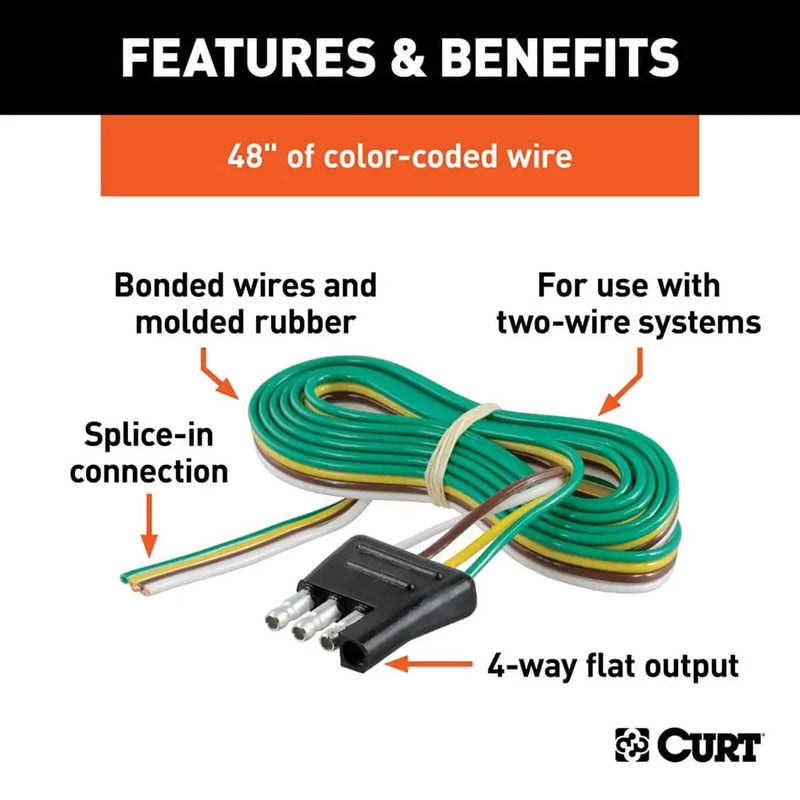 Load image into Gallery viewer, CURT 4-Way Flat Connector Plug with 48" Wires (Trailer Side, Packaged)