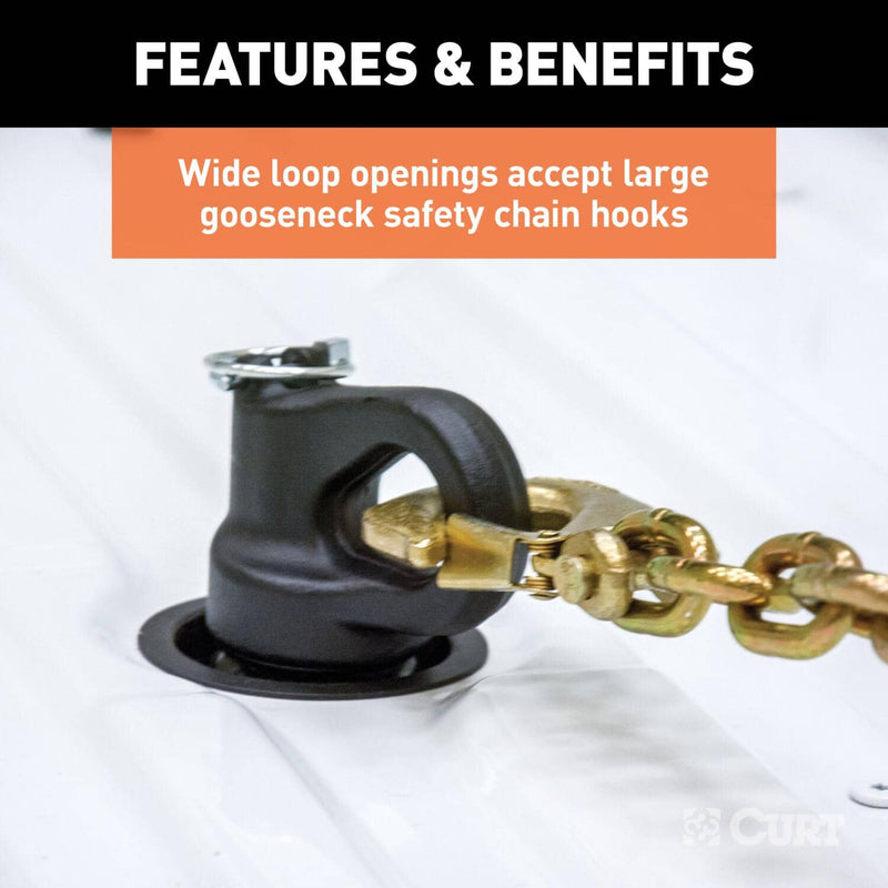Load image into Gallery viewer, CURT OEM Puck System Gooseneck Safety Chain Anchors (38K), With 5th Wheel Prep Package - Select 2013-2027 Ford, 2016-2026 Chevrolet & GMC, 2016-2024 Nissan Models (see fitment table)