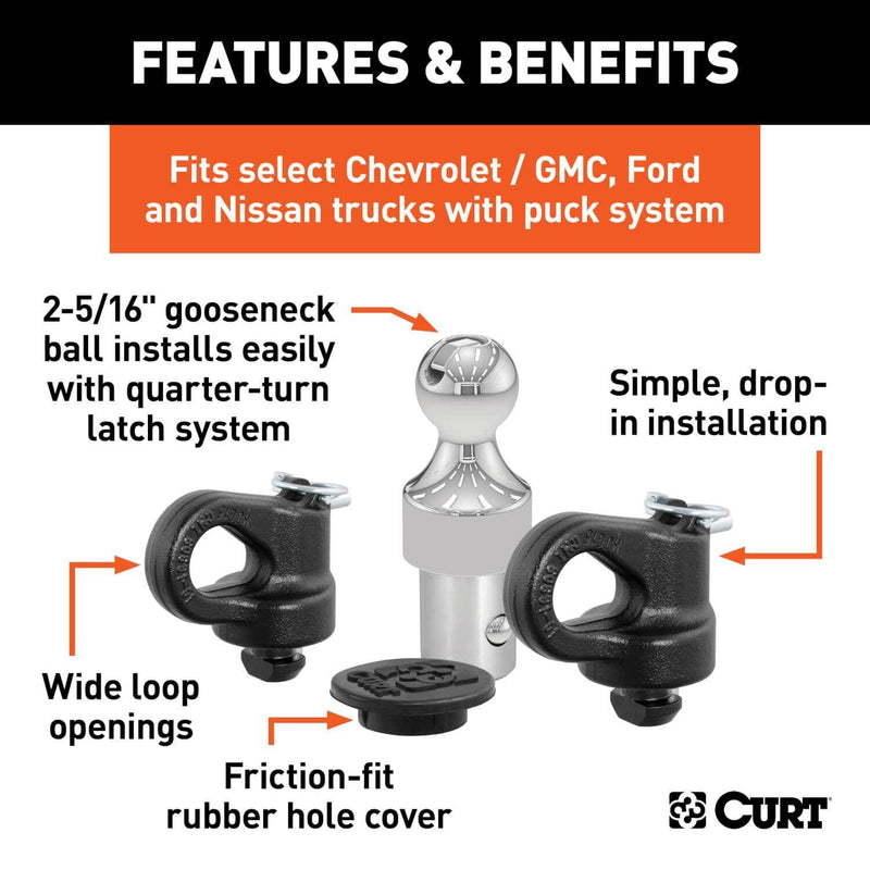 Load image into Gallery viewer, CURT OEM Puck System 2-5/16" Gooseneck Kit (30K), With 5th Wheel Prep Package - 2013-2027 Ford F-250 Super Duty/F-350 Super Duty/F-450 Super Duty, 2016-2026 Chevrolet Silverado 2500 HD/3500 HD & GMC Sierra 2500 HD/3500 HD, 2016-2024 Nissan Titan XD