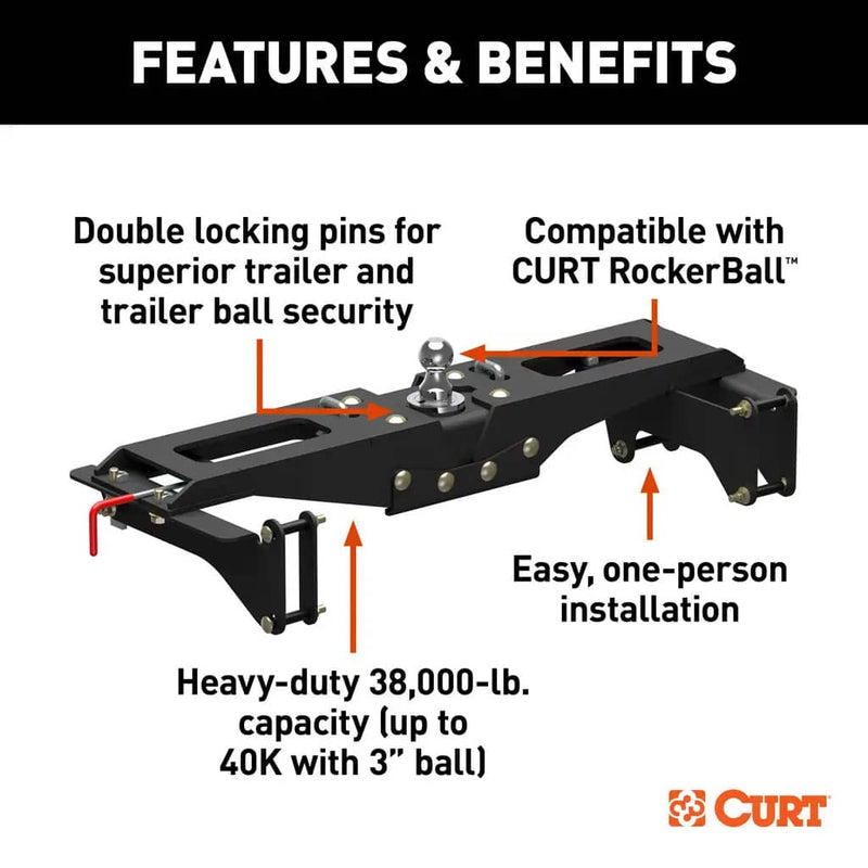 Load image into Gallery viewer, CURT PowerHaul Double Lock Gooseneck Hitch (38K), Excluding Cab & Chassis (Silverado 3500 HD, Sierra 3500 HD); Excluding 5th Wheel Prep Package - 2020-2026 Chevrolet Silverado 2500 HD/3500 HD & GMC Sierra 2500 HD/3500 HD