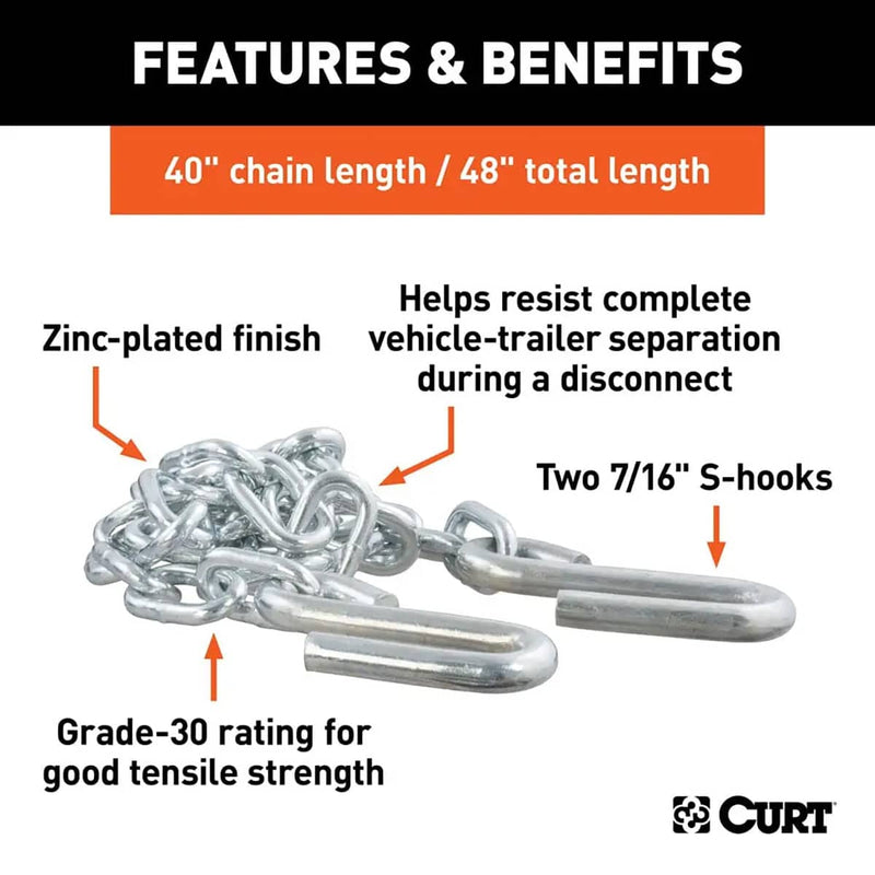Load image into Gallery viewer, CURT 48" Safety Chain with 2 S-Hooks (5,000 lb, Clear Zinc)