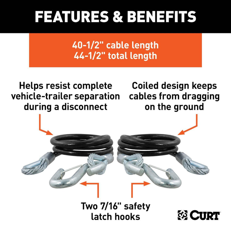 Load image into Gallery viewer, CURT 42" Safety Cables with 2 Snap Hooks (5,000 lb, Vinyl-Coated, 2-Pack)
