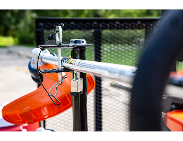 Load image into Gallery viewer, 3-Position Channel Style Lockable Trimmer Rack for Open Landscape Trailers
