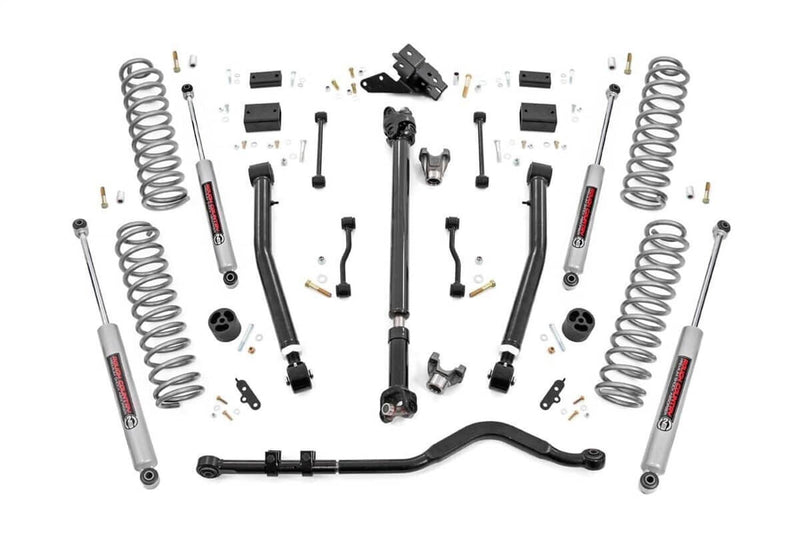 Load image into Gallery viewer, Rough Country 3.5 Inch Lift Kit, Adj Lower, FR D/S, Premium N3 - 2019-2023 Jeep Wrangler Willys Sport/Willys/Rubicon/Unlimited High Tide/more