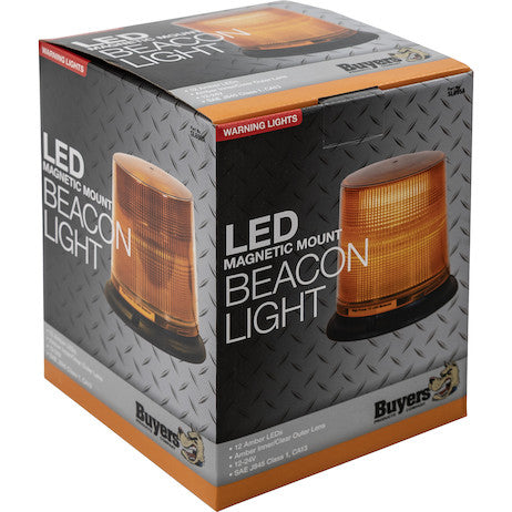 Load image into Gallery viewer, 6.5 Inch by 6.5 Inch Amber LED Beacon Light With Tall Lens (Magnetic Mount with 10 Foot Auxiliary Power Cord)
