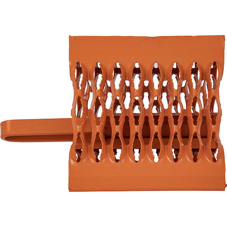 Load image into Gallery viewer, Orange Powder Coated Galvanized Serrated Wheel Chock with Handle 9x10x6 Inch