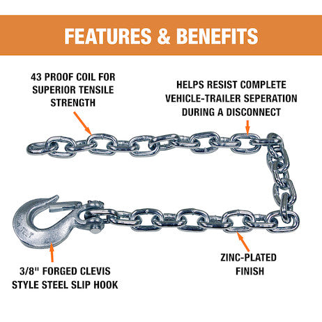 Individually Packaged BSC3835 - 3/8x35 Inch Class 4 Trailer Safety Chain