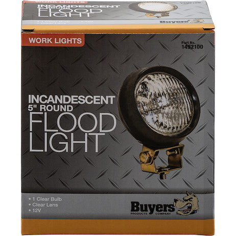 5 Inch Clear Round Incandescent Flood Light - Black Housing