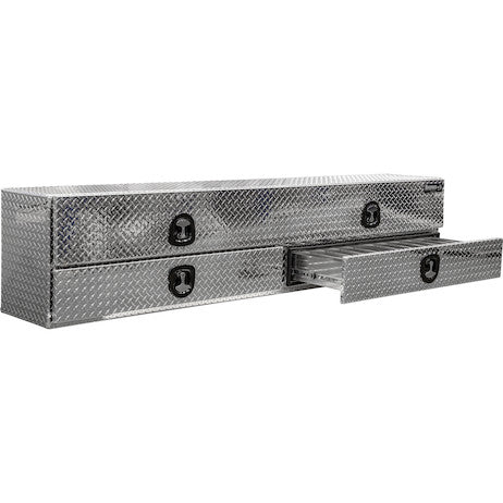 Load image into Gallery viewer, 21x18x96 Inch Diamond Tread Aluminum Heavy-Duty Flatbed Contractor With Lower Drawers
