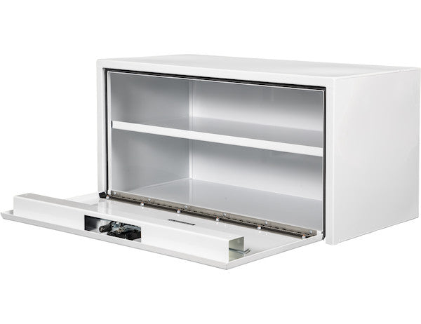 Load image into Gallery viewer, 18x18x48 Inch White Steel Underbody Truck Box with Built-in Shelf - 3-Point Latch

